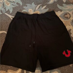 True Religion Black Athletic Shorts with Red Logo